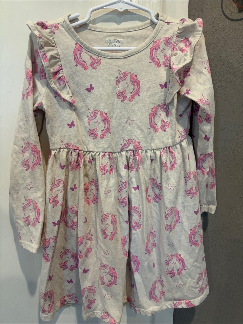 Garanimals Cream Long-Sleeve Unicorn Print Dress with Pink Accents